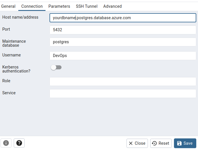 PGSQL connection settings